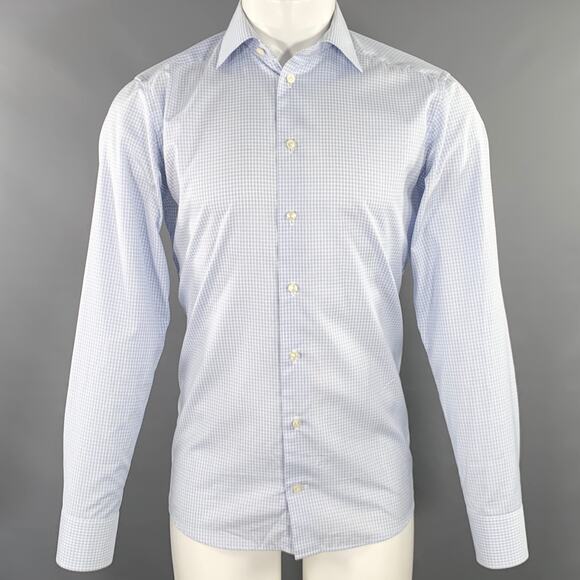 ETON Size S Light Blue White Checkered Cotton Spread Collar Long Sleeve Shirt - Picture 1 of 8